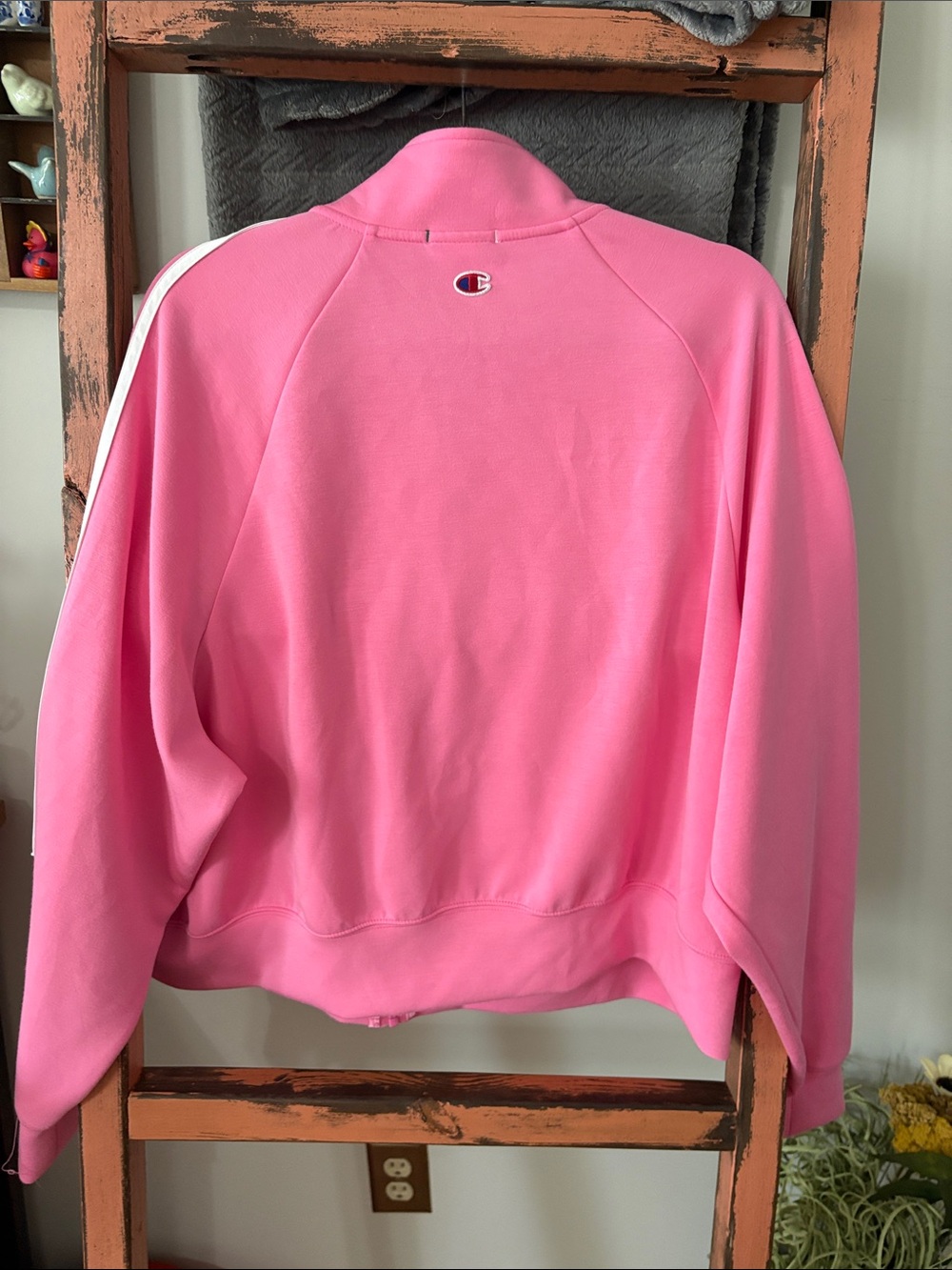 Champion Women’s Bright Pink Zip-Front Track Jacket with White Stripes - Picture 2 of 3